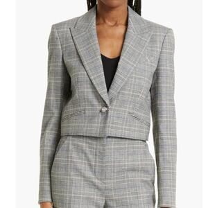 Veronica Beard Fabiola Jacket In Heather Grey / Blue Multi 10 Plaid Crop Blazer